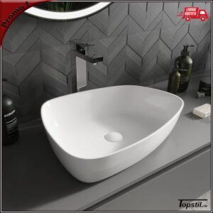 Lavoar asimetric Amorf pe blat 54 cm ceramica alba