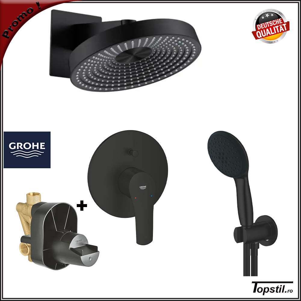 sistem-dus-ingropat-Grohe-negru-mat-Eurosmart-premium
