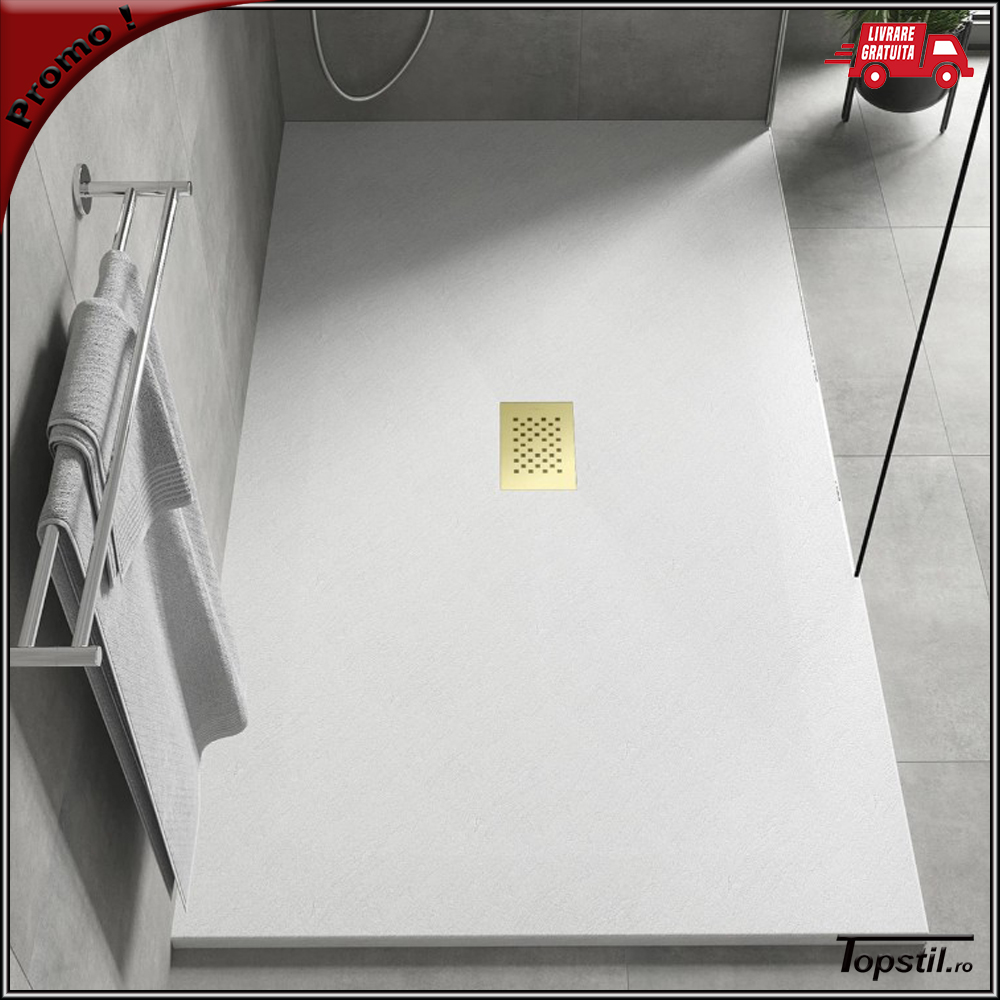 cadita-dus-slim-SMC-alba-200x100-cm-sifon-auriu-pe-mijloc