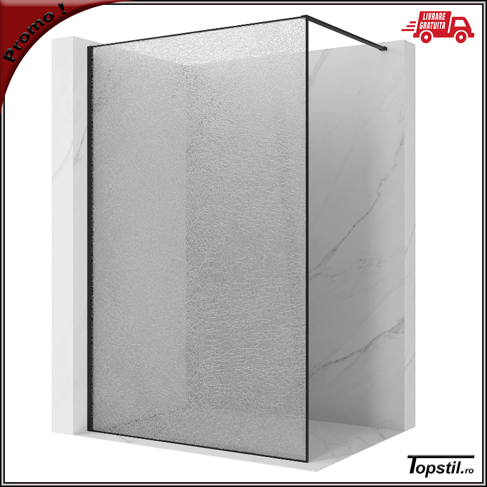 paravan-dus-sticla-model-spart-crackel-de-12-mm-cu-rama-neagra