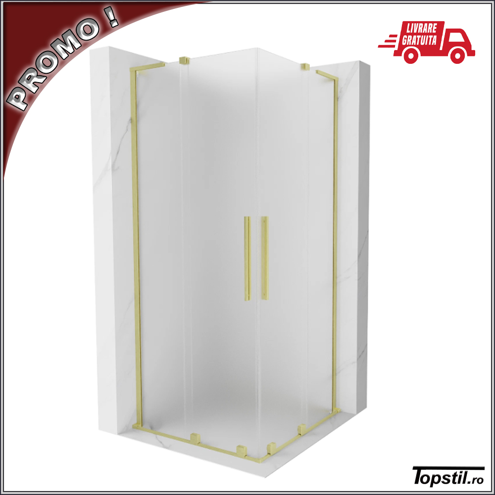 cabina-dus-patrata-Velar-90x90-cm-profile-aur-sticla-mata Cabina dus patrata Velar sticla mata cu profile aur