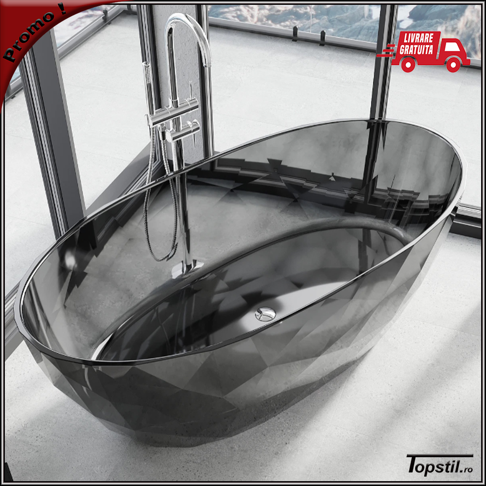 cada-baie-Diamond-Black-din-rasina-neagra-transparenta Cada baie neagra Diamond Black transparenta