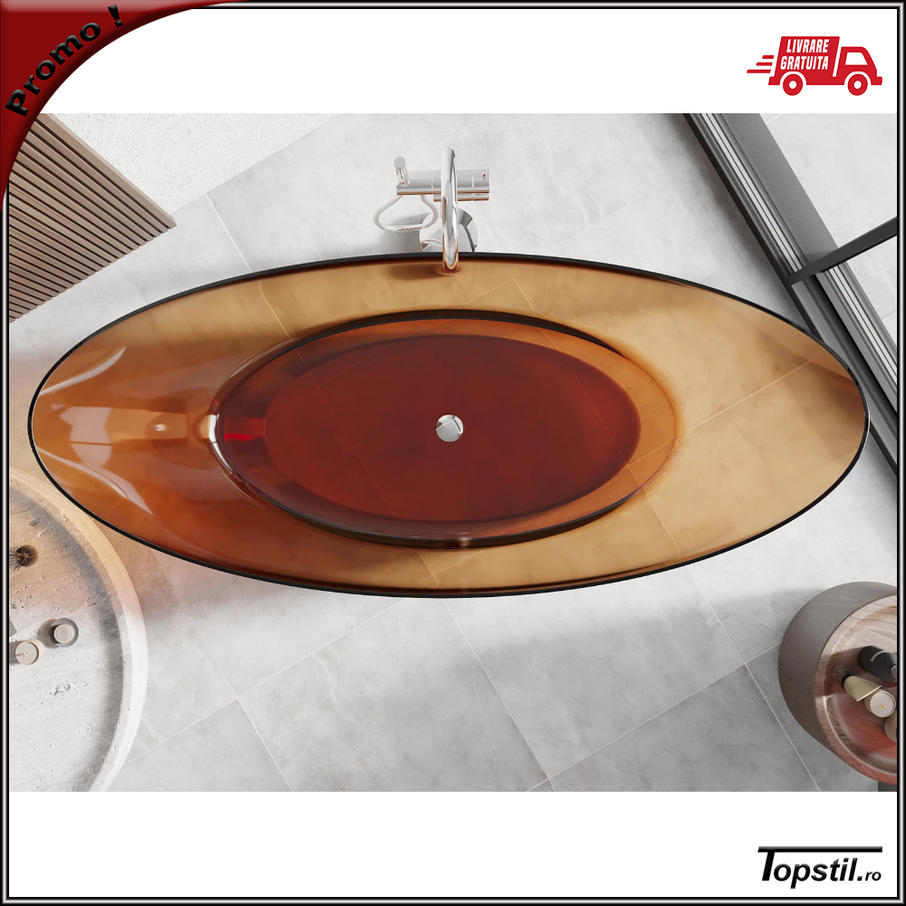 cada-baie-Glass-ruginie-transparenta-180-cm Cada baie Glass sticla rosie