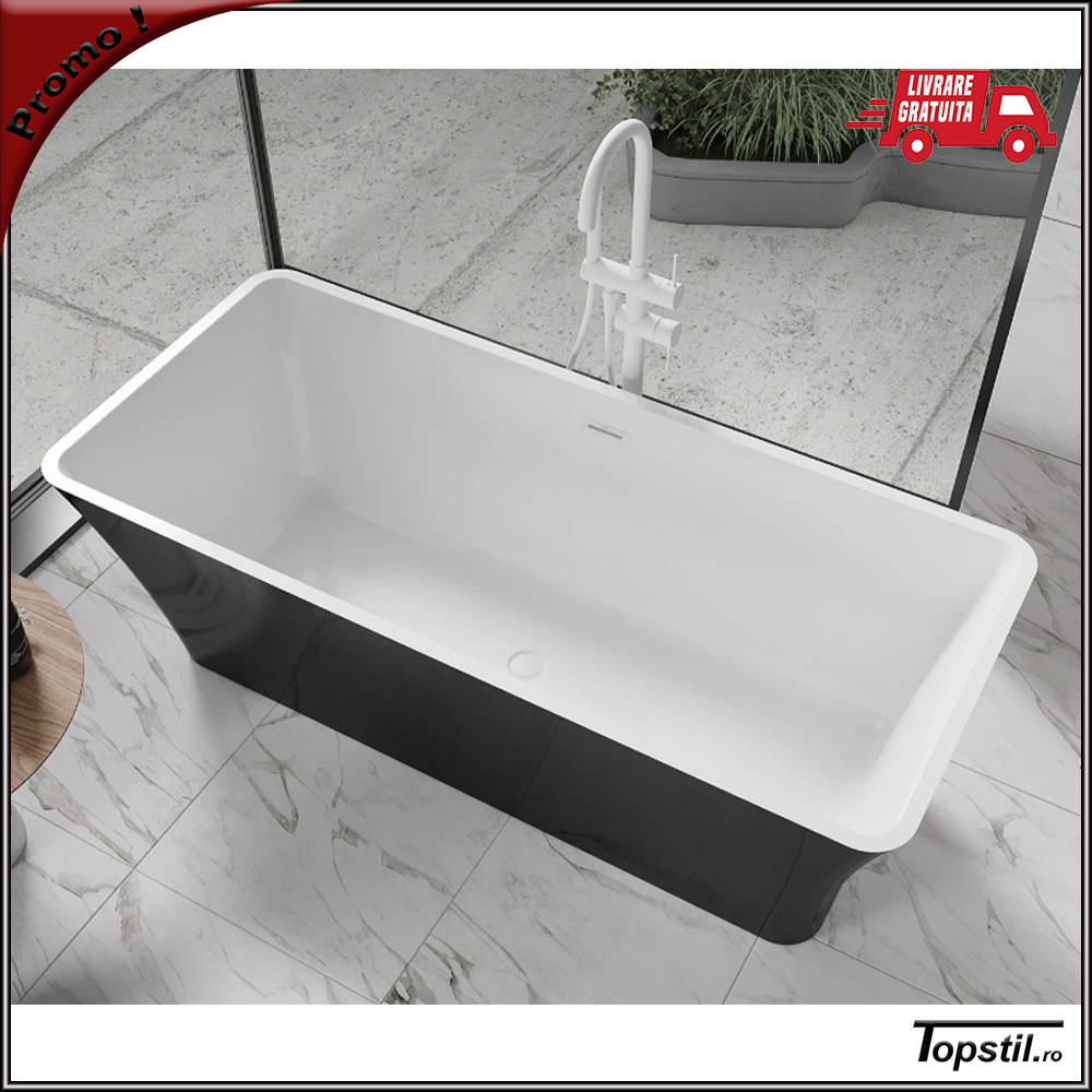 cada-baie-Tonia-170x75-cm-alb-negru cada baie freestanding alb-negru Tonia 170x75 cm