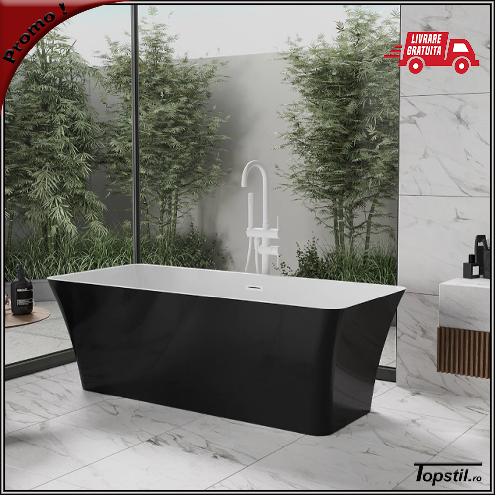 cada-baie-alb-negru-Tonia-dreptunghiulara Cada baie freestanding alb-negru