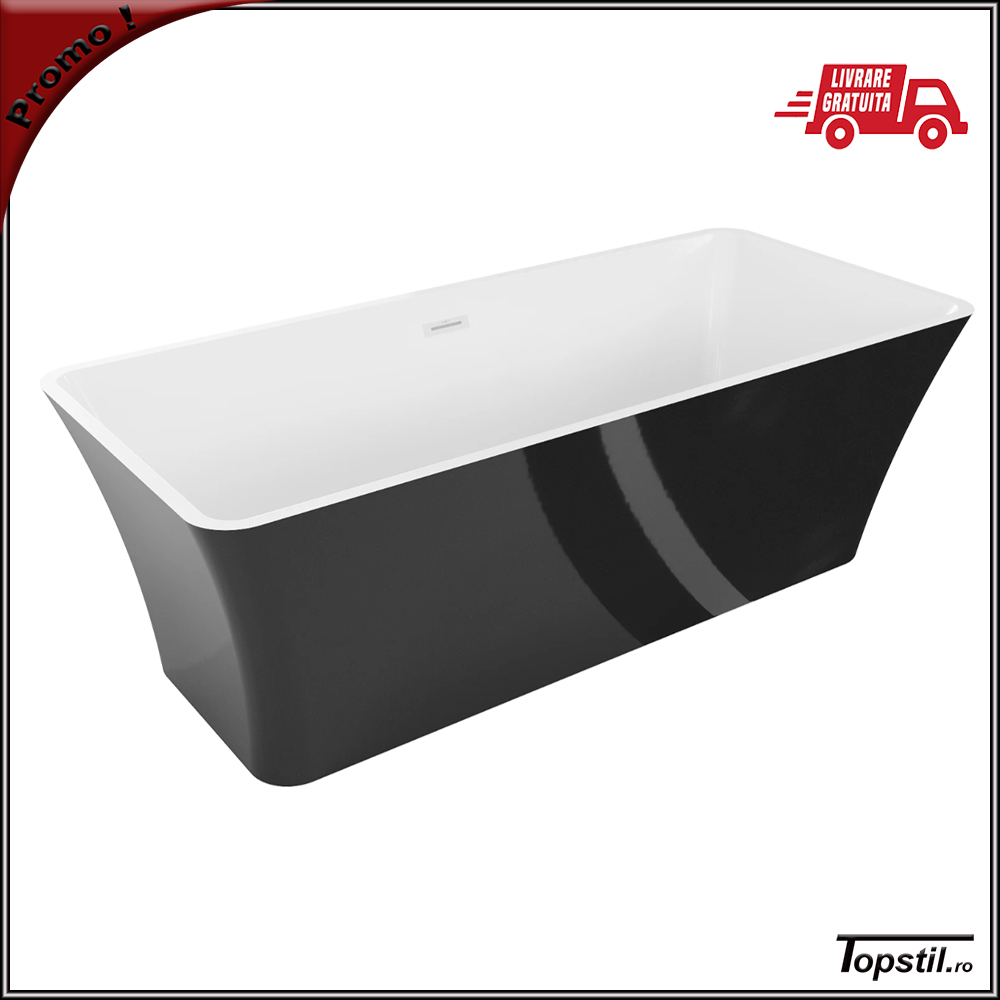 cada-baie-freestanding-Tonia-alb-negru-dreptunghiulara Cada baie dreptunghiulara alb-negru
