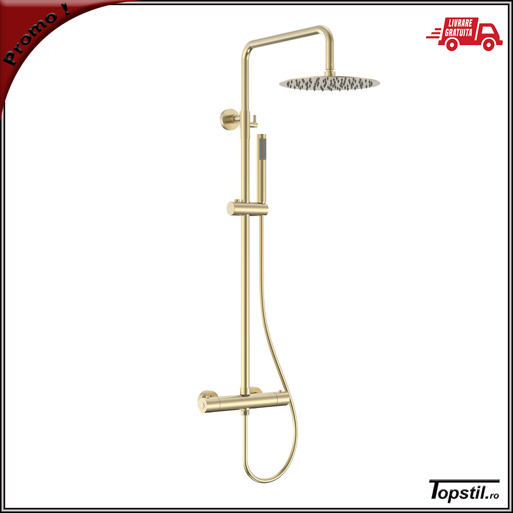 coloana-dus-Artemis-aur-mat-cu-termostat Sistem de dus cu termostat Artemis auriu mat periat