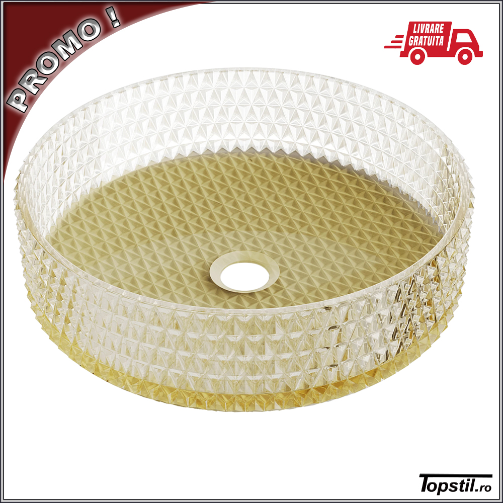 lavoar-rotund-Aura-pe-blat-sticla-transparent-aur-39-cm Lavoar sticla transparent-auriu pe blat
