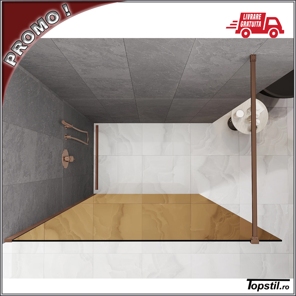 paravan-dus-sticla-bronz-Glasic-profil-cupru Paravan dus Glasic culoare maronie sticla 8 mm