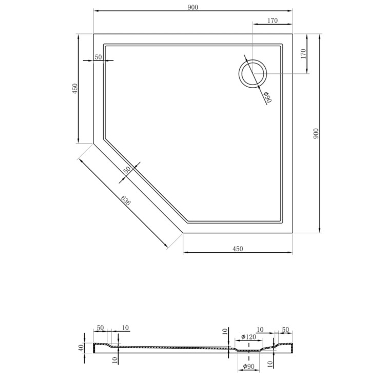 schita-cadita-dus-Pentagon-90x90-cm schita cadita dus Flow pentagonala 90x90 cm