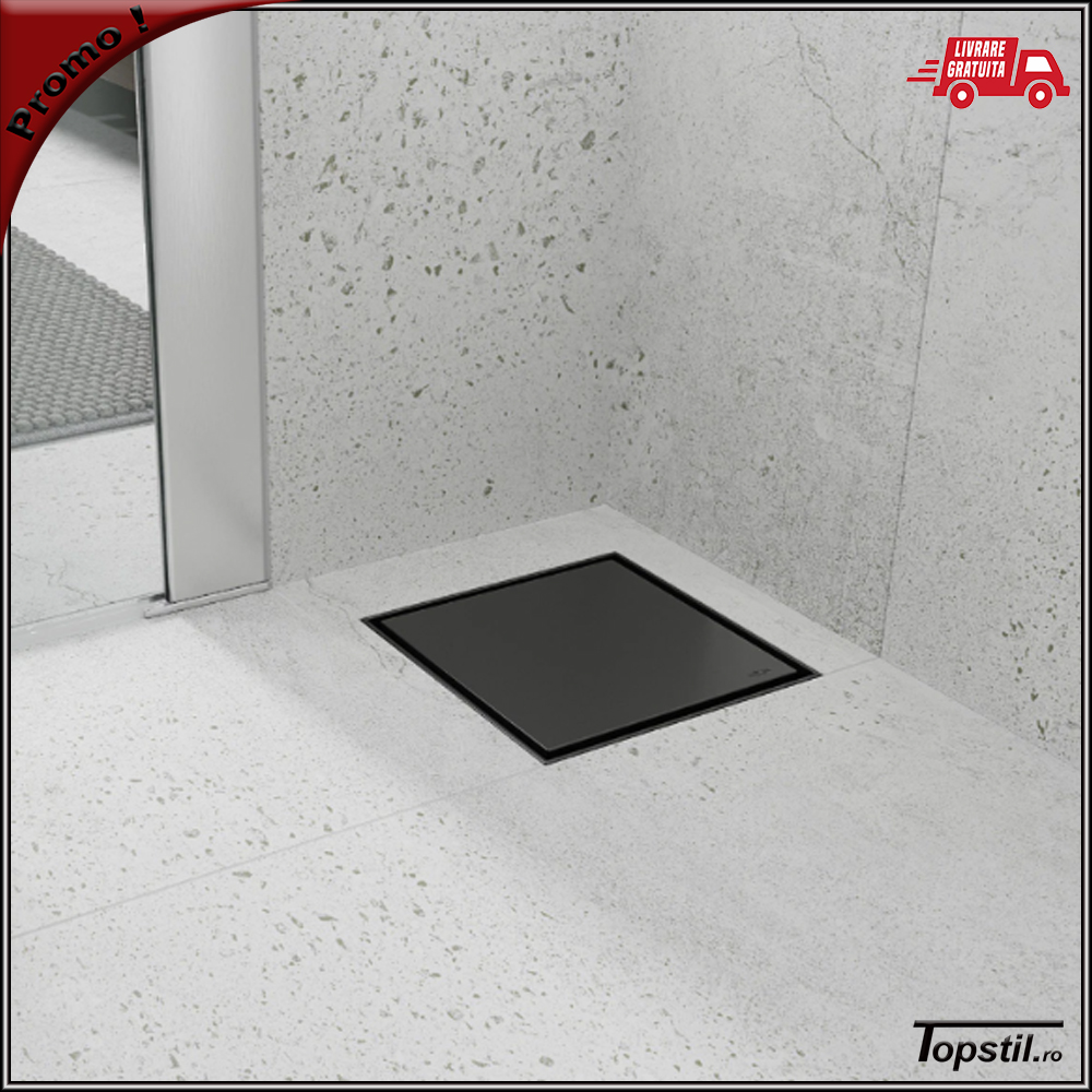 sifon-cabina-dus-pardosea-negru-faiantabil-20x20-cm-Flat Sifon pardosea Flat negru mat placabil cu gresie