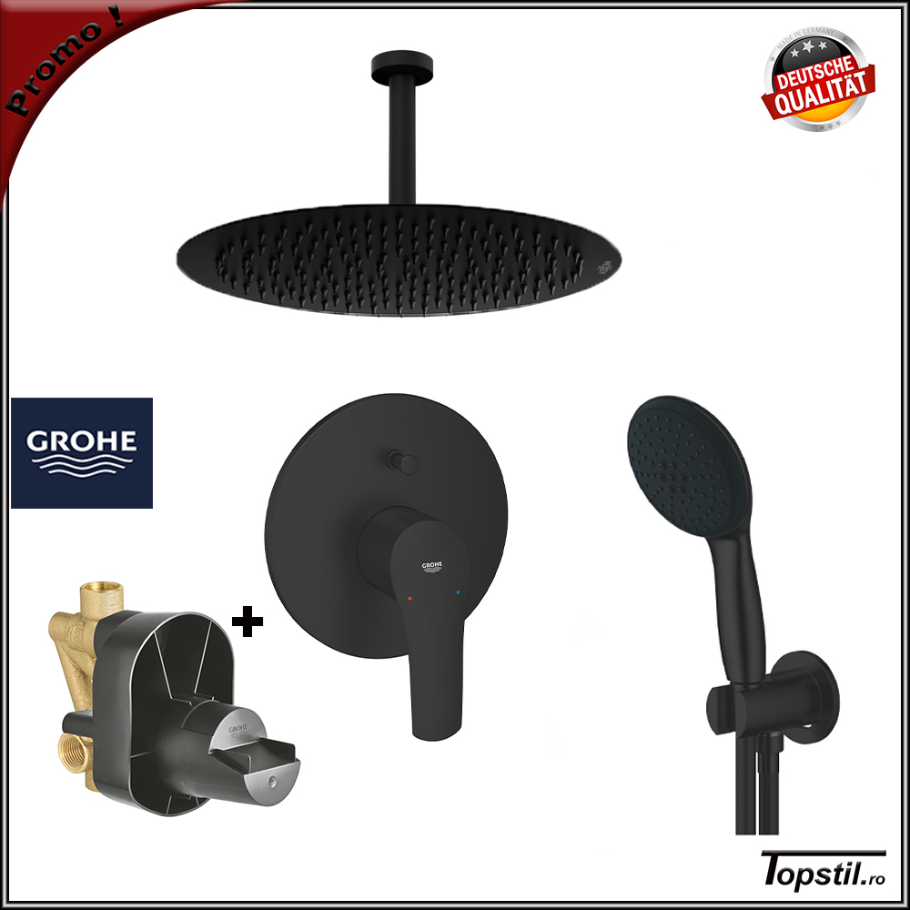 sistem-dus-ingropat-Grohe-negru-mat-Eurosmart Sistem dus ingropat Grohe XL negru mat cu cap dus tavan 40 cm