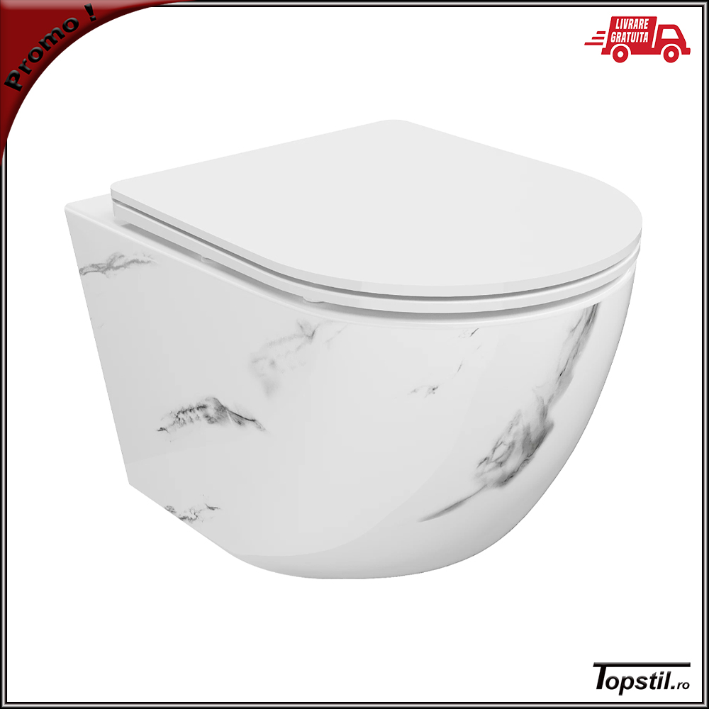 wc-suspendat-Leta-Marble-rimless-textura-marmura Wc suspendat scurt Leta textura marmura