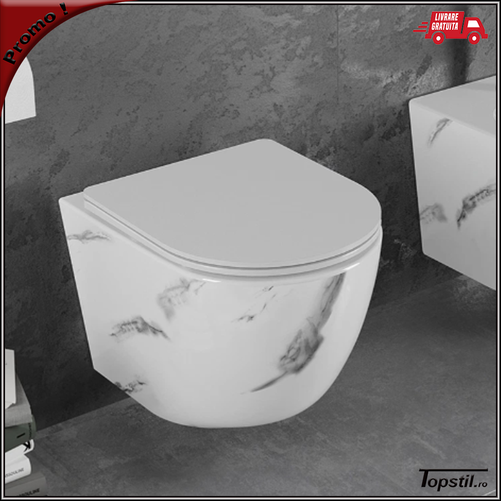 wc-suspendat-Leta-rimless-textura-marmura Wc suspendat compact Leta marmorat cu capac